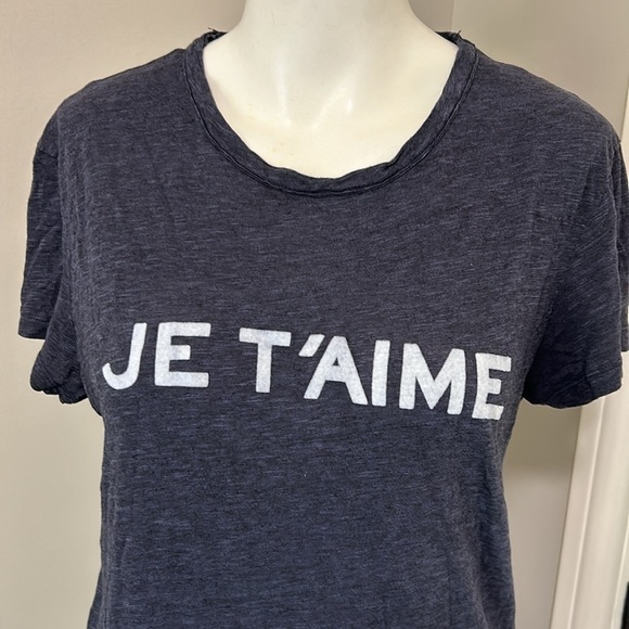 ZADIG and VOLTAIRE Shirt JE T'AIME Walk Flock Noir Tee T shirt Graphic Blue - Picture 2 of 8